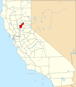 Map of California highlighting Yuba County